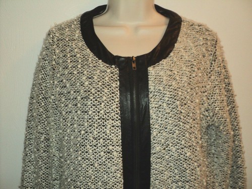 Potter's Pot Jacket Size Medium Light Gray Boucle Nubby Metallic Zip Front - Picture 2 of 8