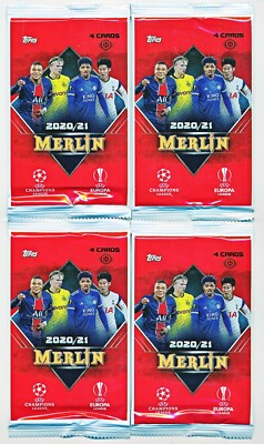 (x4) 2020-21 Topps Merlin UEFA Champions League UCL Hobby Pack - 4 Cards