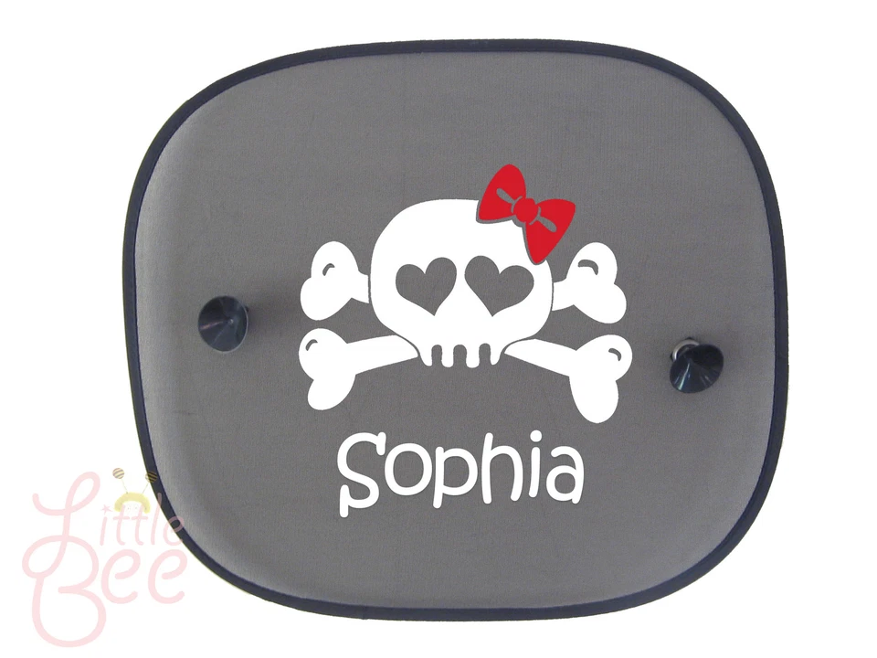 LITTLE BEE Auto Sonnenschutz Sonnenblende Girl Totenkopf mit Wunschnamen NEU