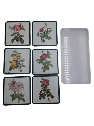 6 Vtg Schuberth Flowers Drink Coasters Cottagecore Cork Screw Back.