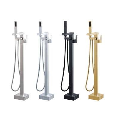 Freestanding Bathtub Faucet Floor Mount Tub Filler High Flow Waterfall W/ Shower