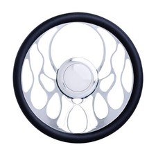 14 9 Hole Flame Half Wrap Billet Steering Wheel Set Horn Chrome 14 9 Hole Flame Half Wrap Billet Steering Wheel Set Horn Chrome