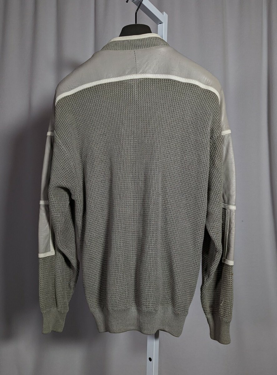 Torras of Spain Vintage 80s Gray Colorblock Leather Knit Jacket 