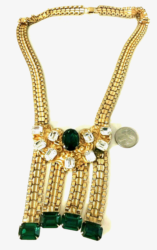 Spectacular Rare Napier Vintage HUGE Flat Chain Rhinestone Dangle Necklace