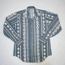 Vintage 80s H Bar C Ranchwear Aztec Print Pearl Snap Western L Made In The USA