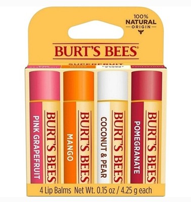 Burt's Bees Super fruit 4 Pack Balm Grapefruit, Mango, Coconut Pear, Pomegranate
