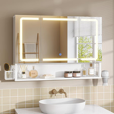 Specchio Bagno a Tre Porte Con Illuminazione LED a Tre Colori, Specchiera Bagno 