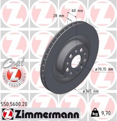 2x Bremsscheibe COAT Z ZIMMERMANN 550.5600.20 für TESLA MODEL 100D AWD 60D 70D