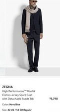 ZEGNA Wool/Cotton Sport Coat, With Removable Sueded Bib. 42US/52EU. MSRP 5790
