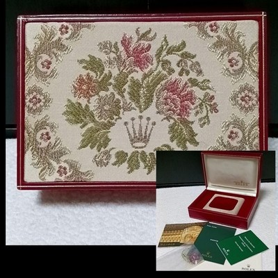 Rolex Uhrenbox Gehäuse Rot Leder Holz Blume Stickerei Tag Booklet 60.01.2