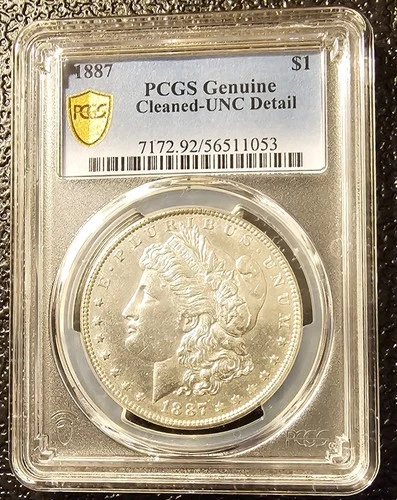 1887 Pcgs Genuine Cleaned UNC Detail Morgan Silver Dollar