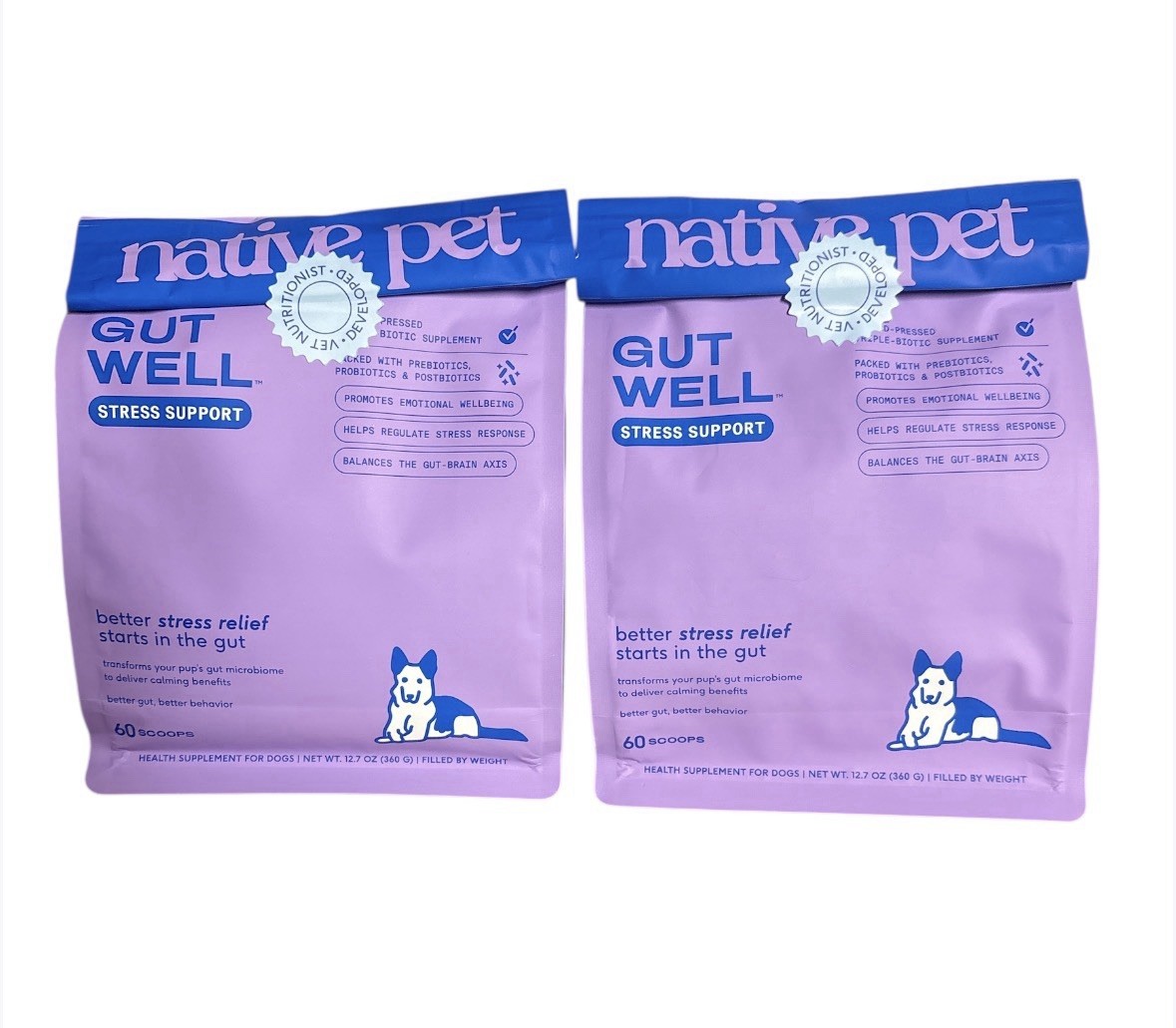 (2 PACK) Native Pet GutWell Stress Support Dog Anxiety Relief Calming 120 SCOOPS