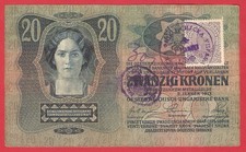 Austro-Hungary, 20 cronen 1913.Stamp Kingdom SHS  1919. temporary edition, P-7
