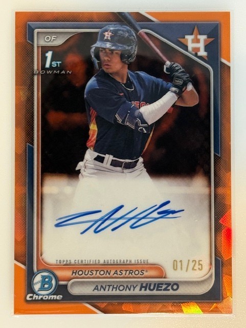 ANTHONY HUEZO 2024 BOWMAN CHROME 1ST SAPPHIRE ORANGE AUTO /25 COLOR MATCH HOT!