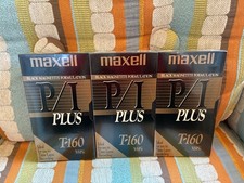 THREE FACTORY SEALED Maxwell P/I PLUS 8-HOUR T-160 Blank VHS Tapes