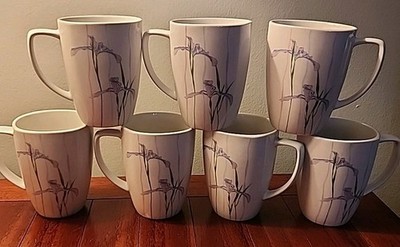Set Of 7 Corelle Shadow Iris Porcelain Coordinates Coffee Mugs USA Corning EUC