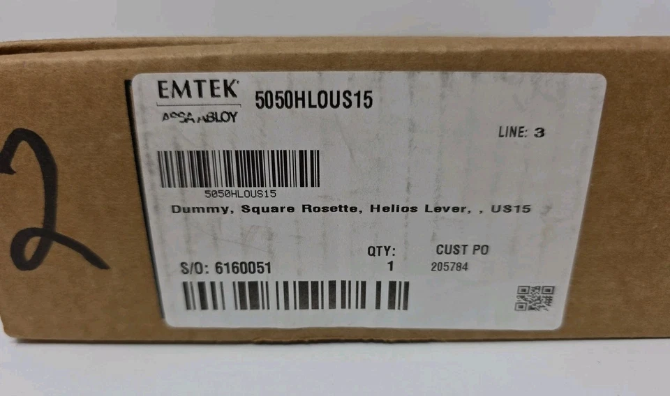 Emtek 5050HLOUS15 Assa Abloy Dummy, Square Rosette, Helios Lever, US15 - Image 3 of 4