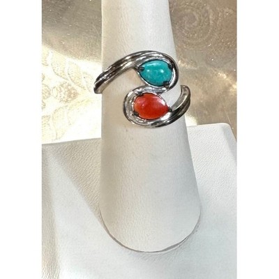 925 STERLING SILBER TÜRKIS UND KARNEOL BYPASS GRÖSSE 6,75 SKY