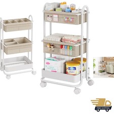 Baby Diaper Organizer Cart Metal Fabric 3 Tier Storage Rolling Nursery