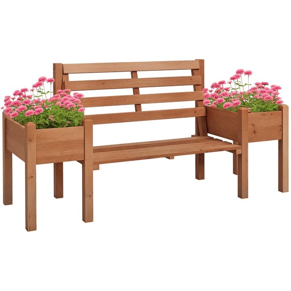 Gartenbank, 2-Sitzer Sitzbank, Holzbank, Balkonbank Mit Blumenkasten Braun-image