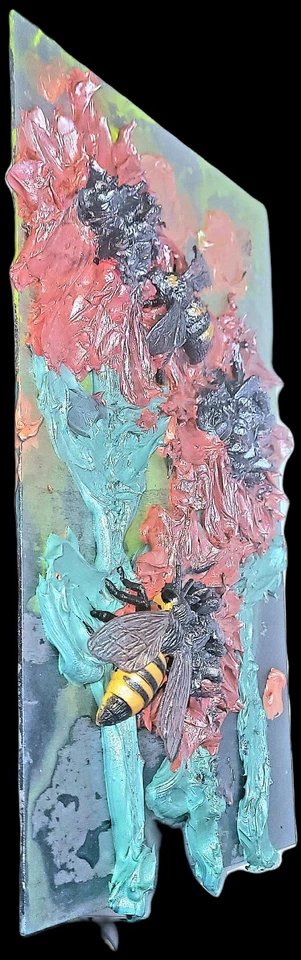 Girasol Impasto 3d pintado a mano sobre madera - acrílico grueso esculpido 11,8 por 7,9 Foto 2 de 2