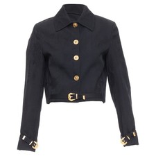 Versace Wool Medusa Jacquard Barocco Crop Jacket Women Black Size 38