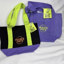 Lot of 2 Limited Trader Joe's Mini Halloween Canvas Tote Bag New - Black Purple