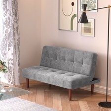 Grey 2 Seater Sofa Small Loveseat Couch Recliner Sleeper Sofa Bed Wooden Legs UK