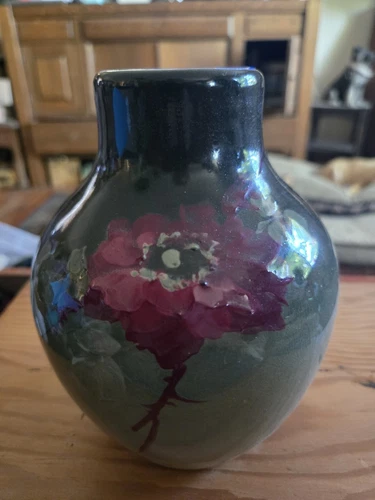 Artist Slip-Painted Weller Eocean 1898-1918 Art Pottery POPPY / Rose Vase
