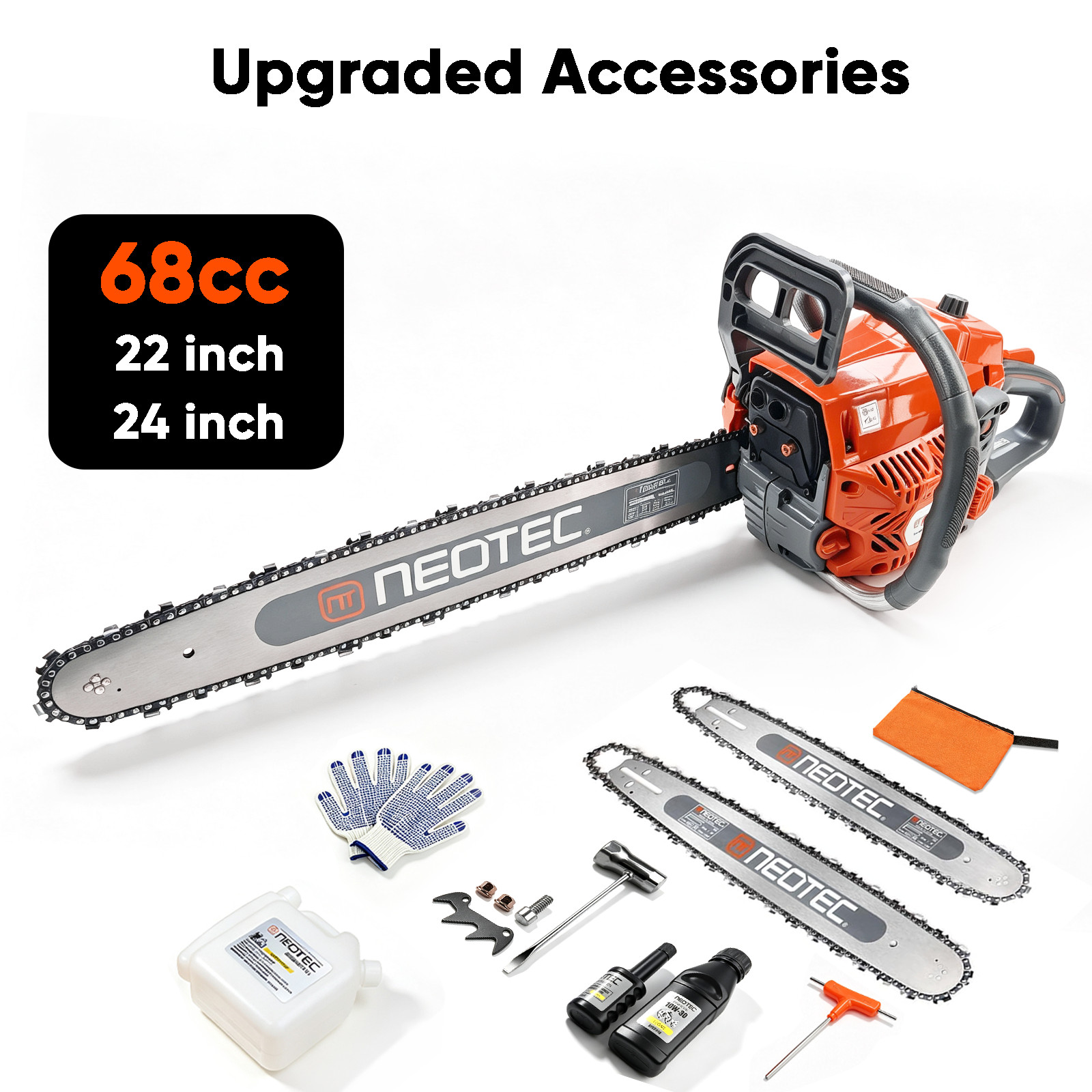 Gasoline Chainsaw Petrol Gas Saw Wood Cutting 68cc 2 Stroke with 22'' 24'' Bar