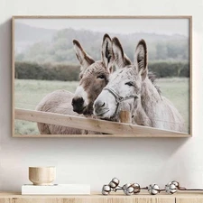 Farmhouse Donkey Wall Art Country Animal Pictures Cute Donkey Canvas Wall Art...