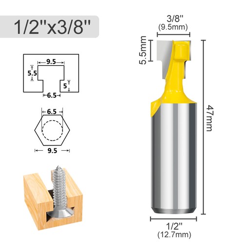 Keyhole Router Bits 1/4" Shank Carbide T-Slot Router Bit 1/2 Inch Blade Diameter - Picture 2 of 4