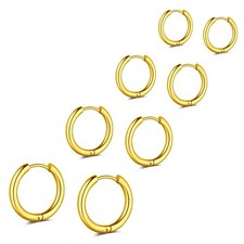 4 Pairs Small Hoop Earrings Set For Women, Cute Surgical Steel Huggie Hoop Ea...