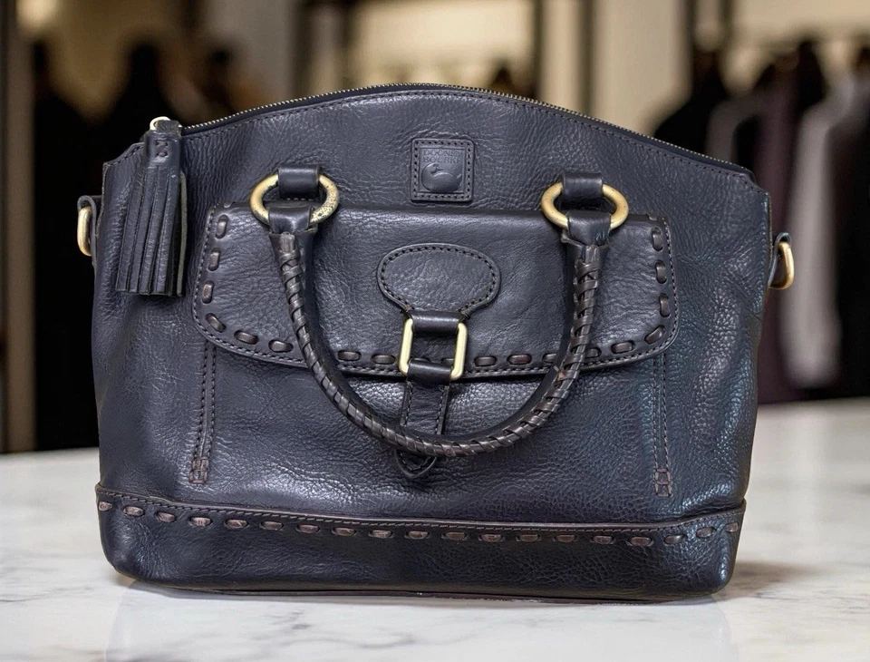 Dooney Bourke Black Florentine Leather Front Pocket Domed Satchel Bag DB-02 - Image 3 of 4