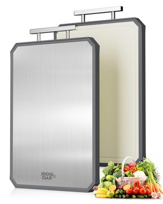 SNOWCLAD Stainless Steel Cutting Board,Double Sided Steel Bread Boards for ki...