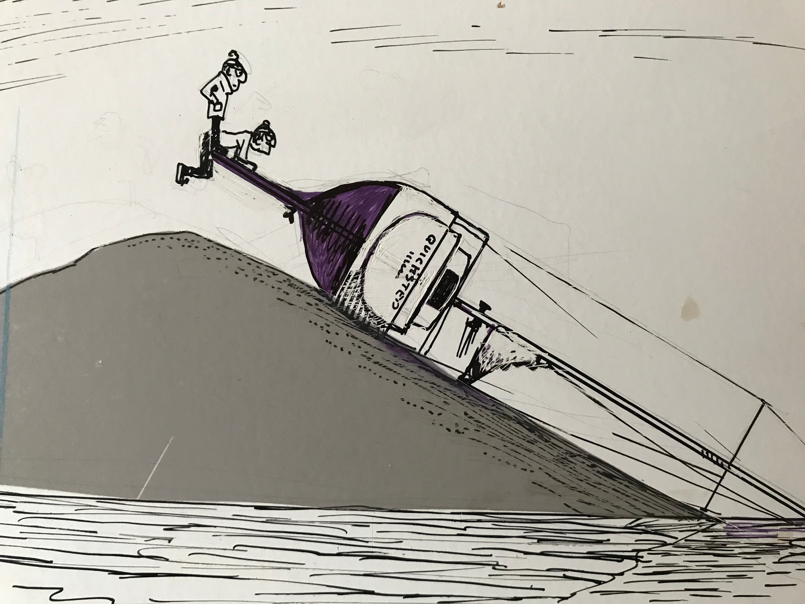 Mark Peyton. Original ink drawing. Marine. Humour