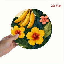 1pc Tropical Banana & Hibiscus Aluminum Wall Art - 7.8 Inch Round Vibrant Yellow