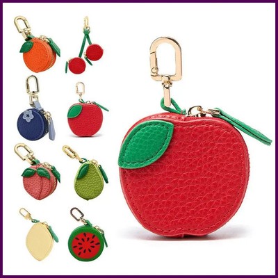 Cute Fruit Shape Leather Coin Purse Mini Zipper Earphone Bag Keychain Pendant