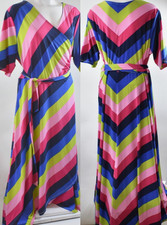 Midnight Velvet Dress Long Wrap Midi Rainbow Stripe Short Sleeve Beach Women 1X