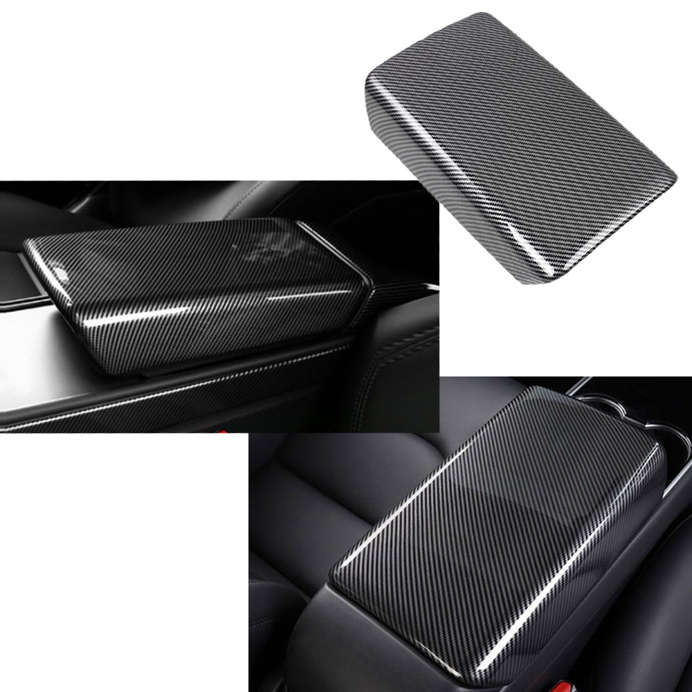 Center Storage Armrest Cover Bright Carbon Fibre Look for Tesla Model 3 17-23