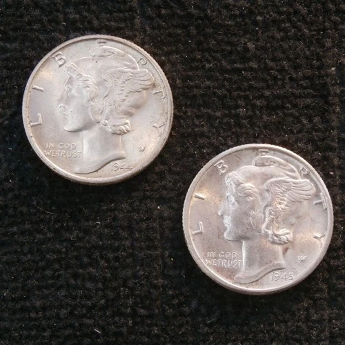 1944 and 1945 Mercury Dime BU Lot of 2 Coins