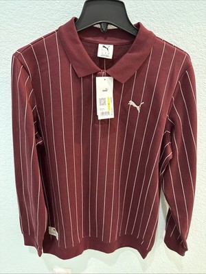 Puma Class Polo FL Men's Ruby Shimmer Pinstripe Sweatshirt Size Medium NEW