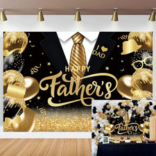 Happy Father'S Day Backdrop Black Gold Glitter Balloon Father'S Day Party Backgr