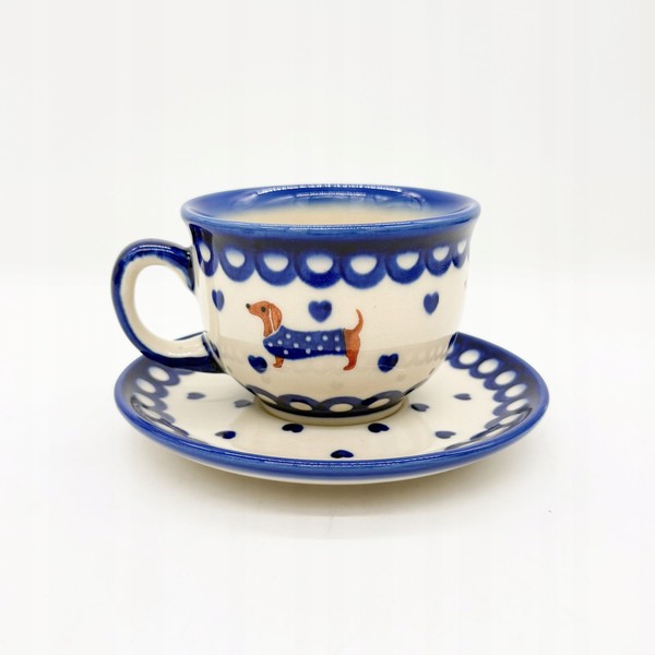Tasse Mit Untertasse Bunzlauer Keramik Unikat Dachshund 220Ml-image