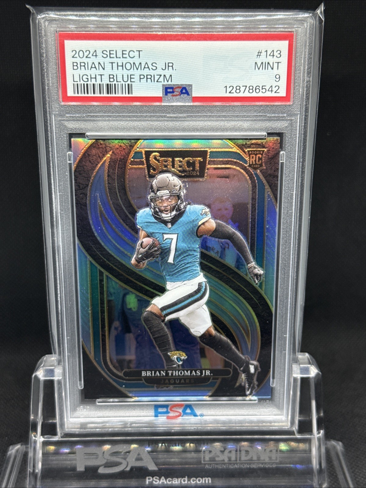 2024 Select Brian Thomas Jr. Premier RC Light Blue Prizm /99 Jaguars PSA 9