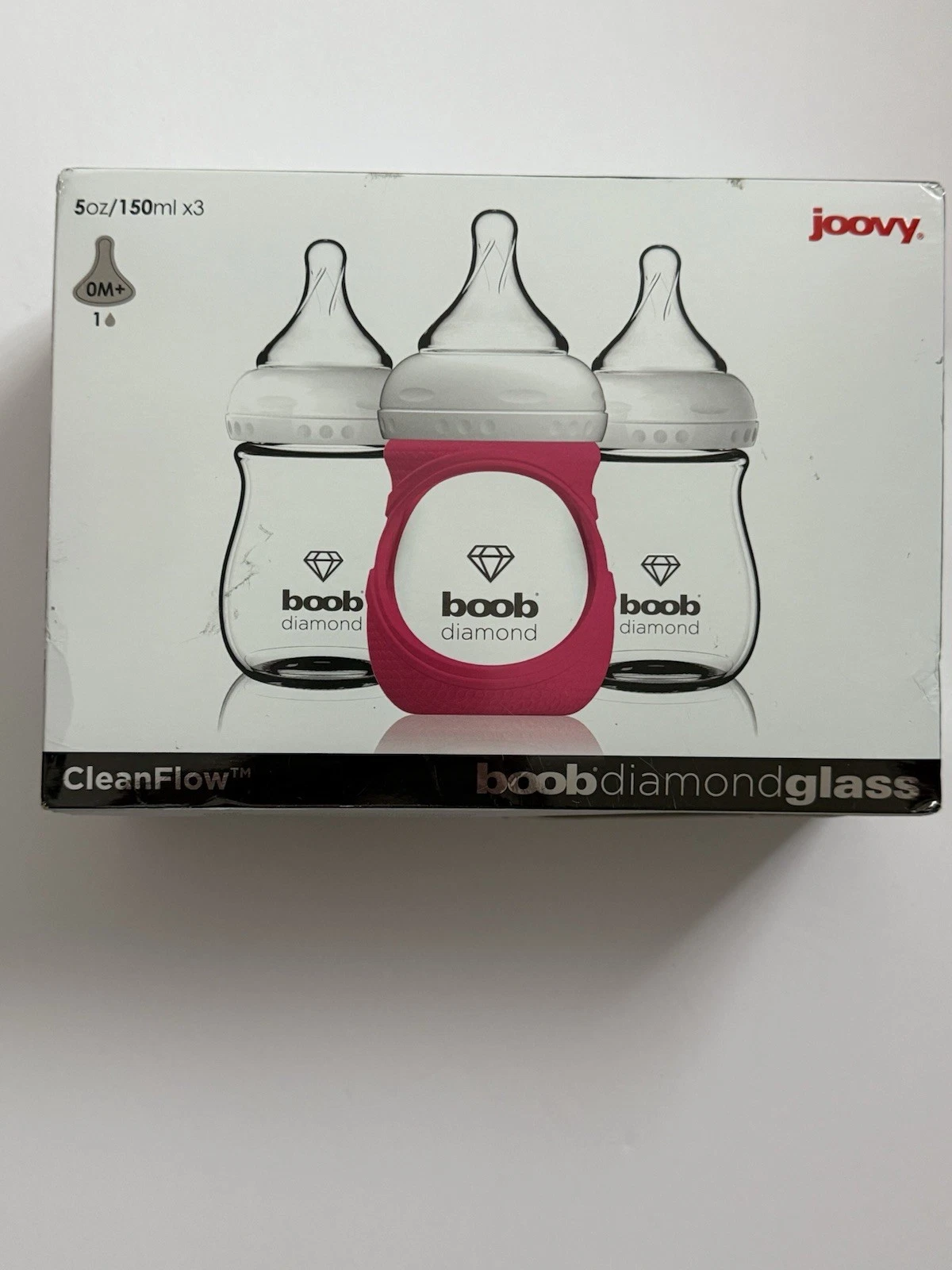 Joovy Boob Diamond 5 oz Glass Baby Bottles-3 Bottles