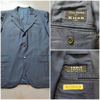 Kiton Louis Boston Blanc Blu Super 180's Wool 44R (54EU) Navy 3 Roll 2 Button 