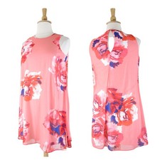 Calvin Klein Womens Plus Size Pink Floral Sleeveless Shift Dress Size 14