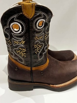 Western Cowboy Leather Square Toe Boy Boots Size 13.5 US Brown Black Mexican NEW