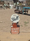 Old Antique Vintage Rare Shell Sealed Pump Porcelain Embossed Enamel Sign Board